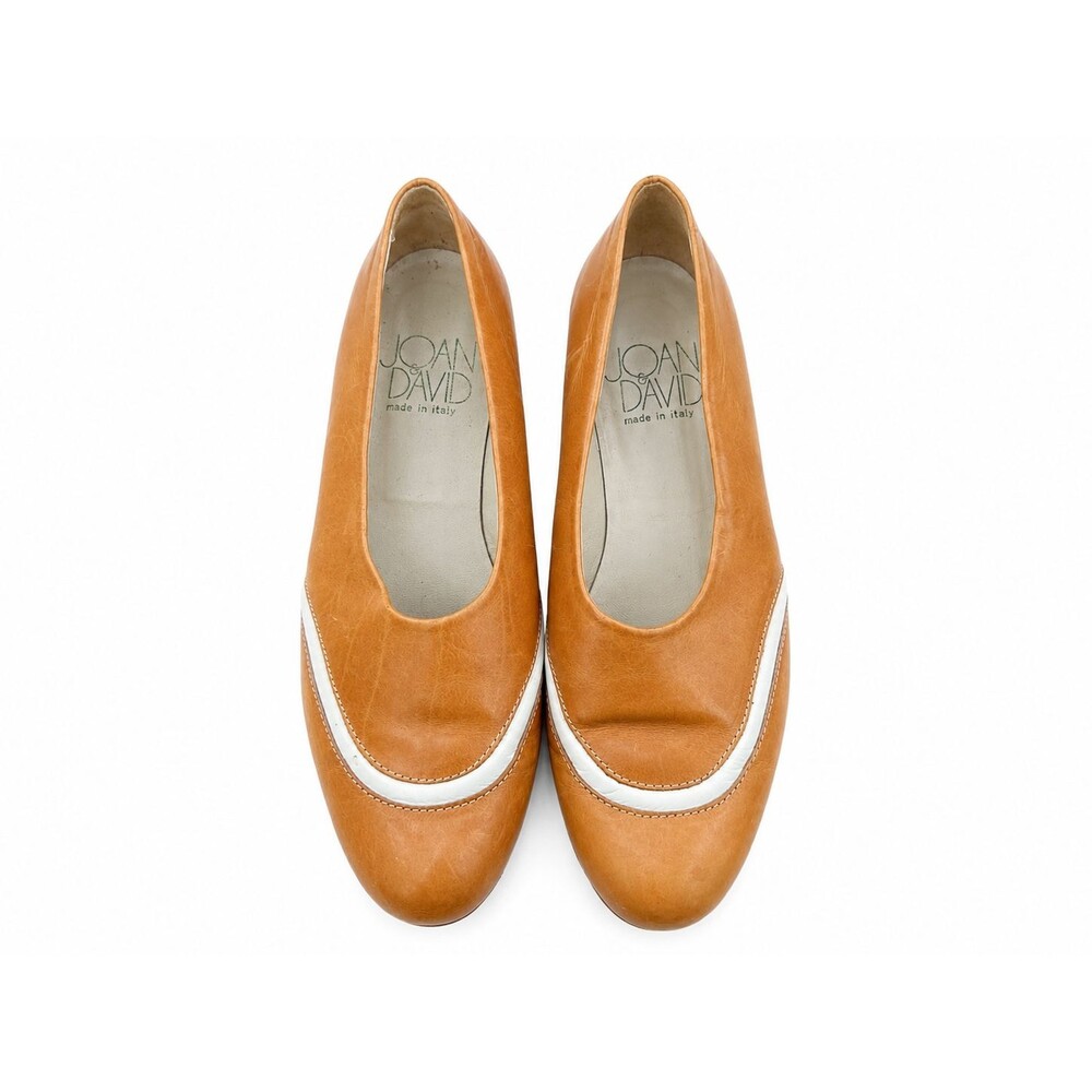 Joan & David Leather Loafers Shoes Tan White Size 7 Made in Italy Flats Preppy